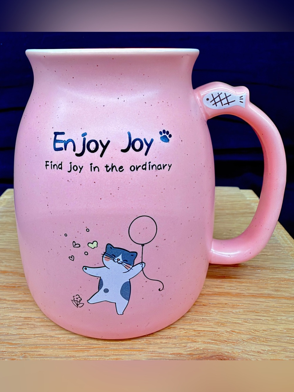 New pink Speckled ceramic cat mug 'Enjoy Joy-Find joy in the ordinary" 16 oz Mug